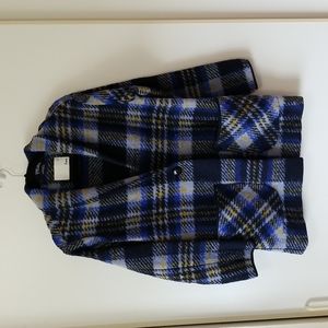 Aritzia Wilfred Free Blue, Black, & Yellow Plaid Wool Coat - Size XXS